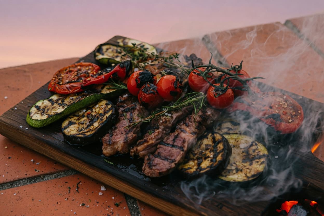 Готовое мясо с огня на блюде
