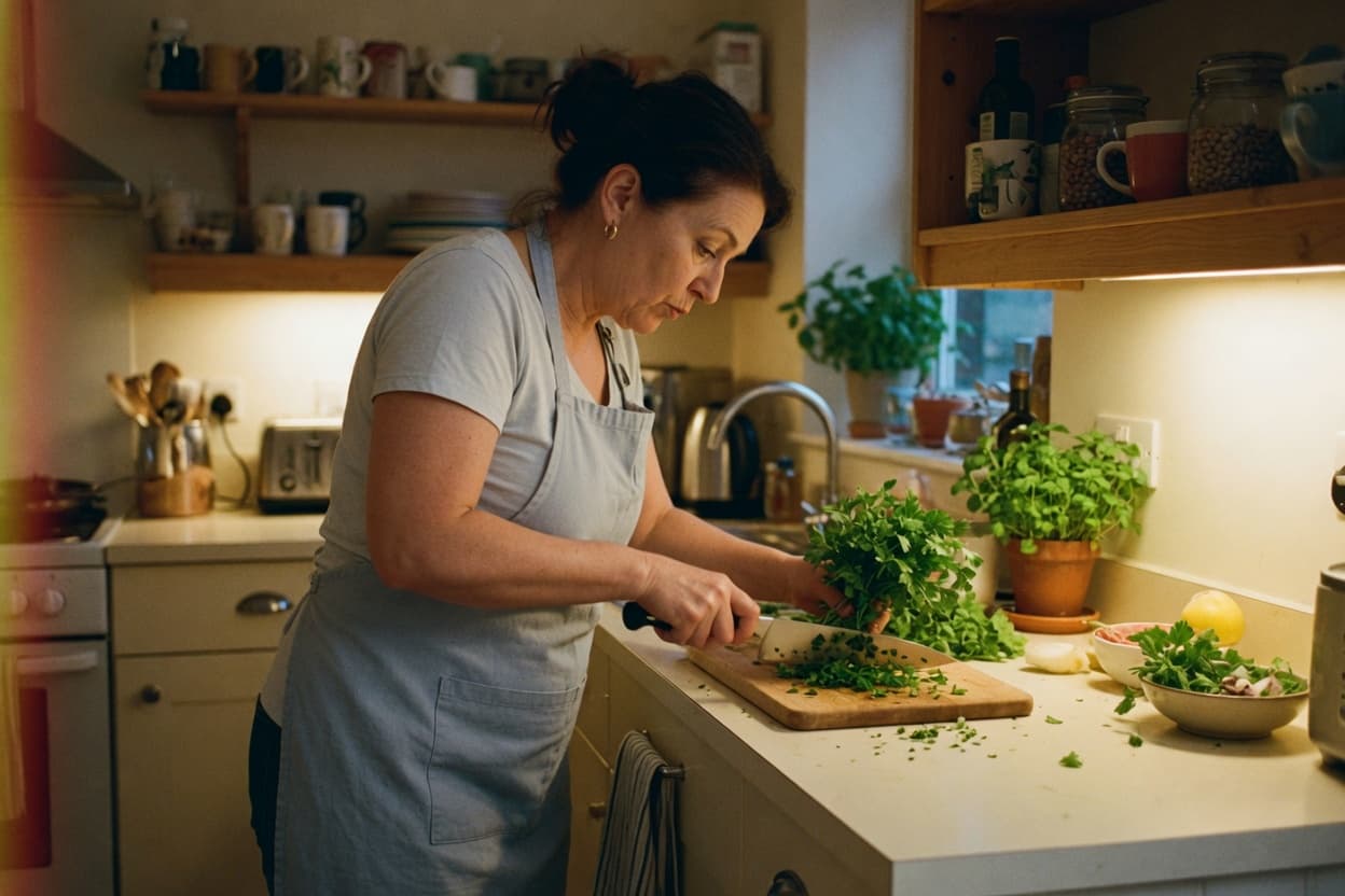 Повар готовит на домашней кухне